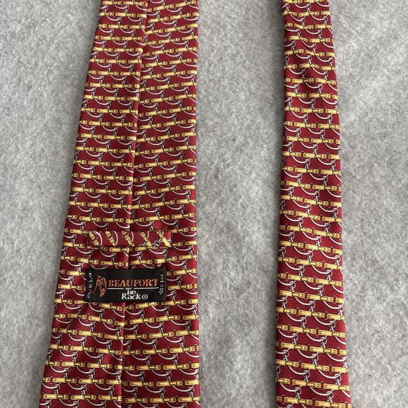 Beaufort Tie Rack Tie Red Horsebit Geometric Italy L:59” W:4" Silk Equestrian - Picture 5 of 11